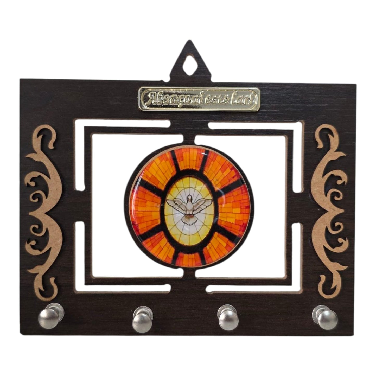 Wooden Pierced Key Holder with 4 Hooks - Various Themes - 5.9 x 6.7 Inch