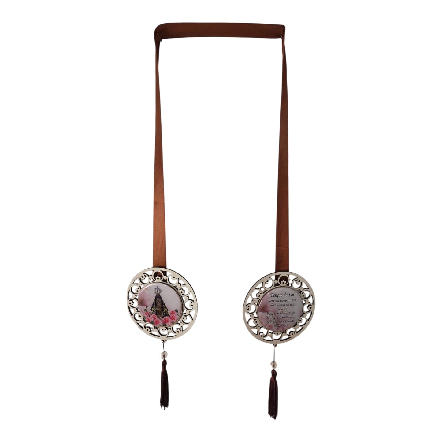 Door Scapular in Cutout Wood with Religious Images and Prayer - 5.1 Inch Mandalas