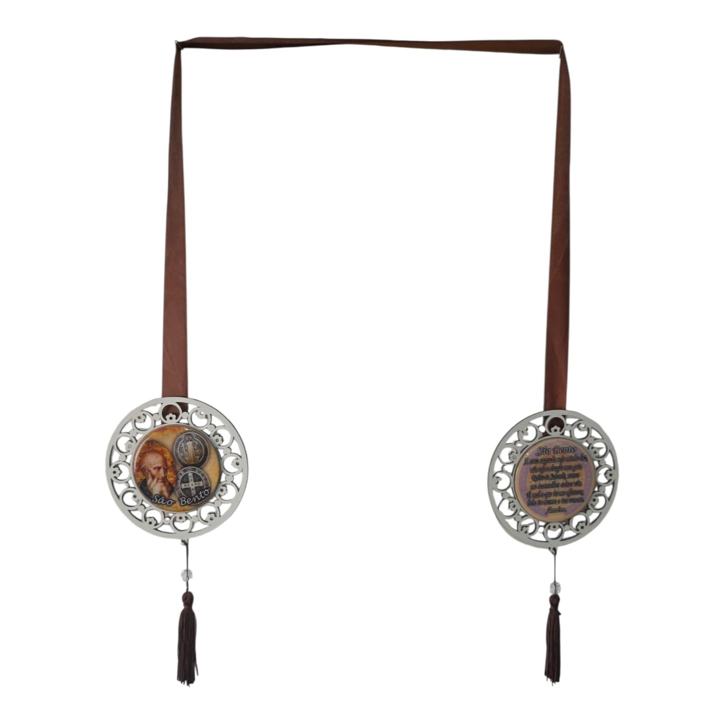 Door Scapular in Cutout Wood with Religious Images and Prayer - 5.1 Inch Mandalas