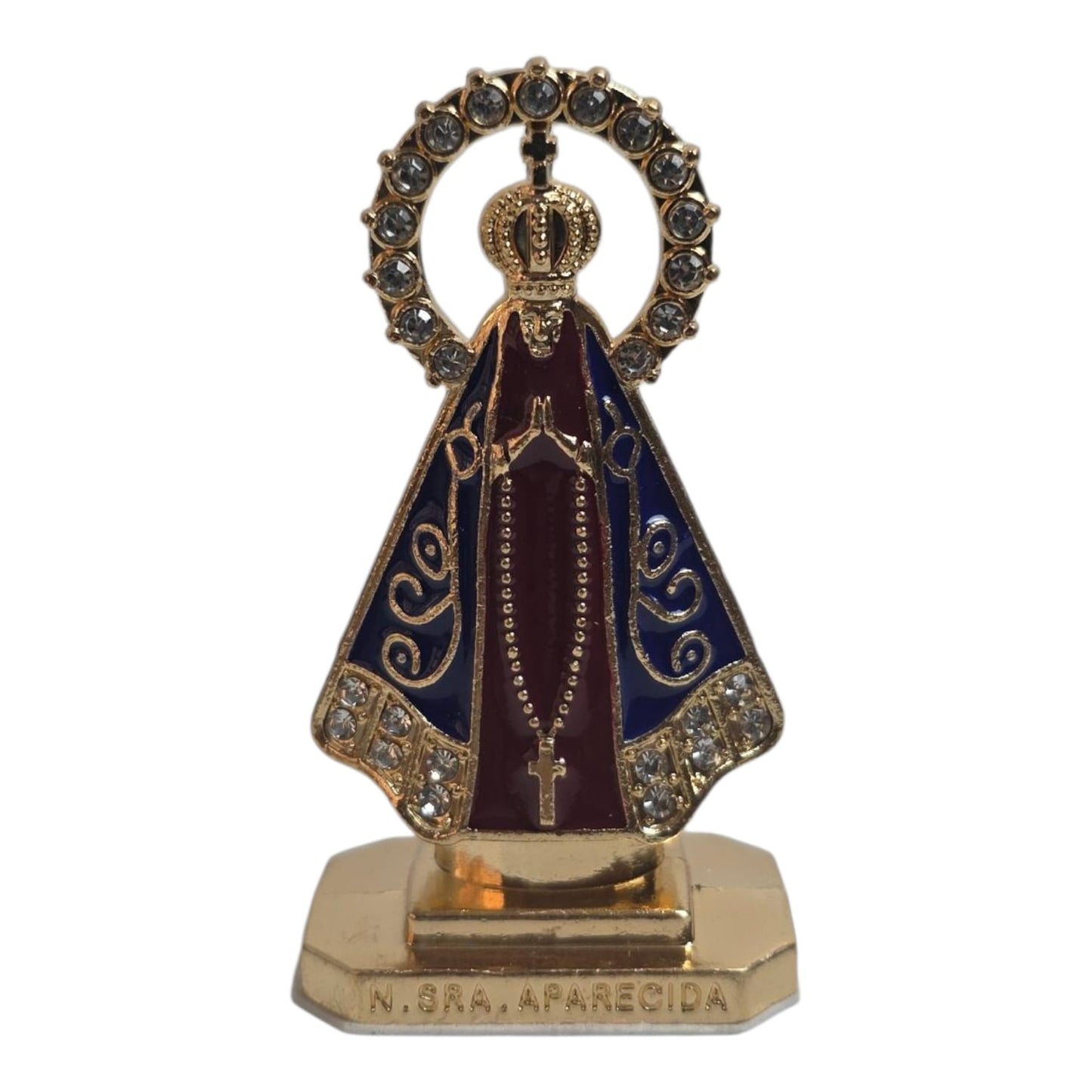 Our Lady of Aparecida Enamel Pendant with Gemstones - White or Brown, 2.2 or 2.8 Inch