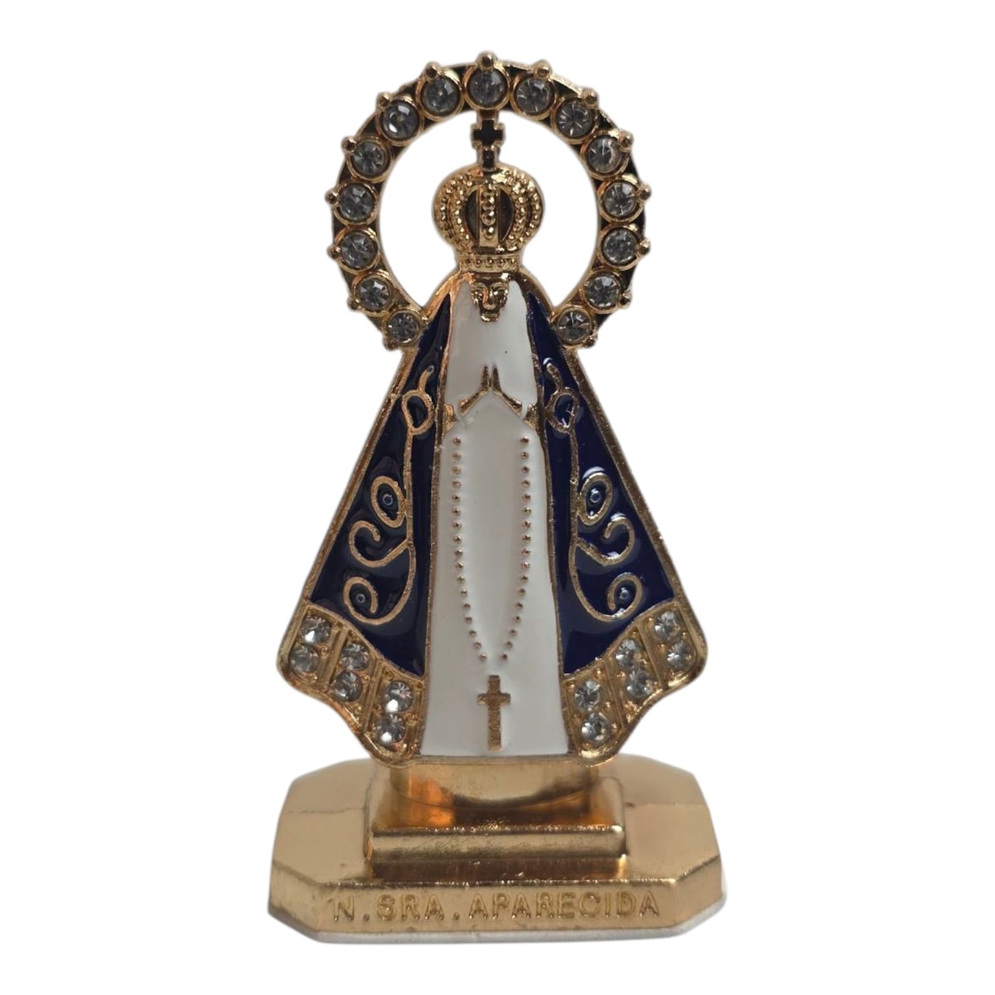 Our Lady of Aparecida Enamel Pendant with Gemstones - White or Brown, 2.2 or 2.8 Inch