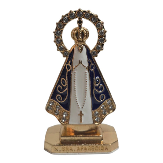Our Lady of Aparecida Enamel Pendant with Gemstones - White or Brown, 2.2 or 2.8 Inch
