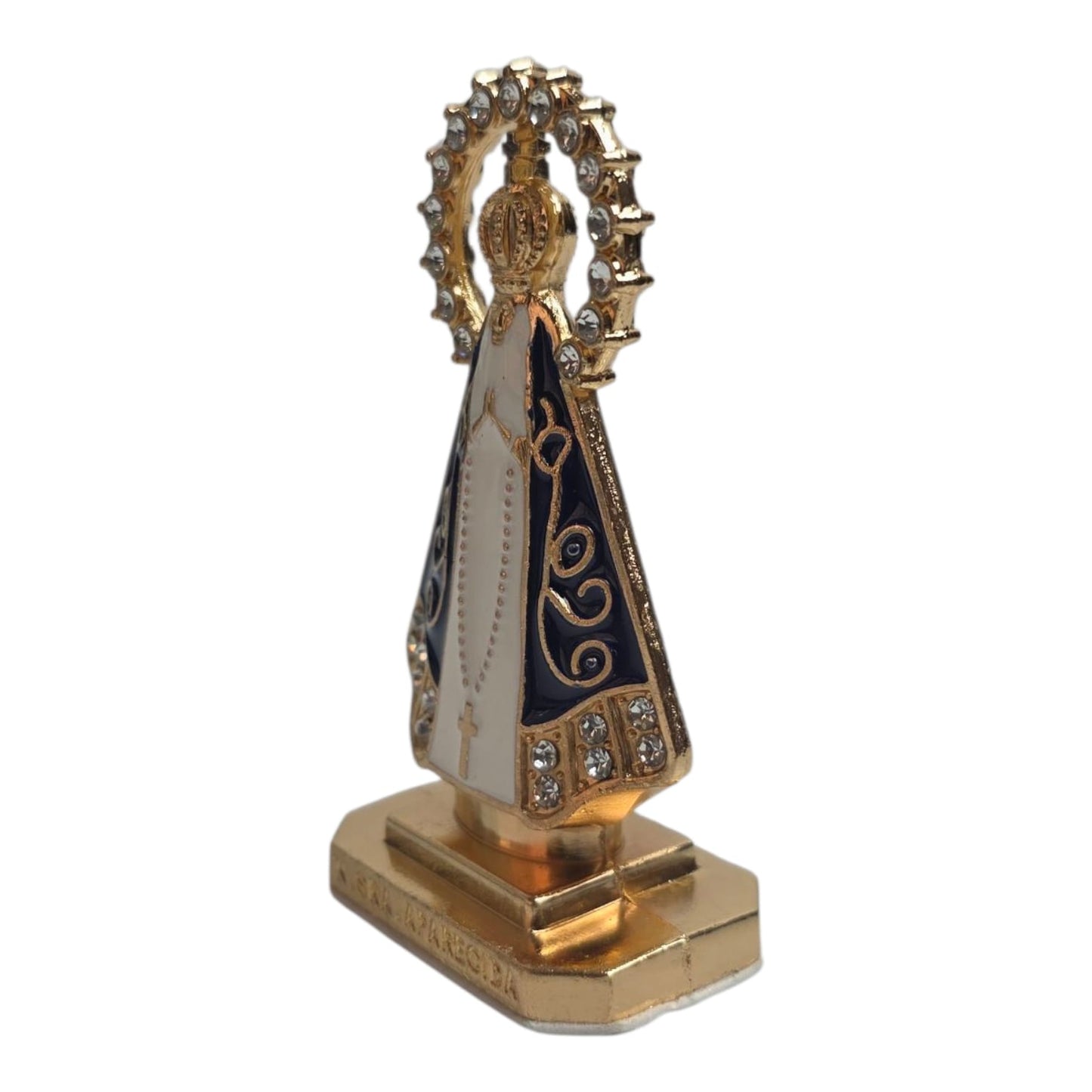 Our Lady of Aparecida Enamel Pendant with Gemstones - White or Brown, 2.2 or 2.8 Inch