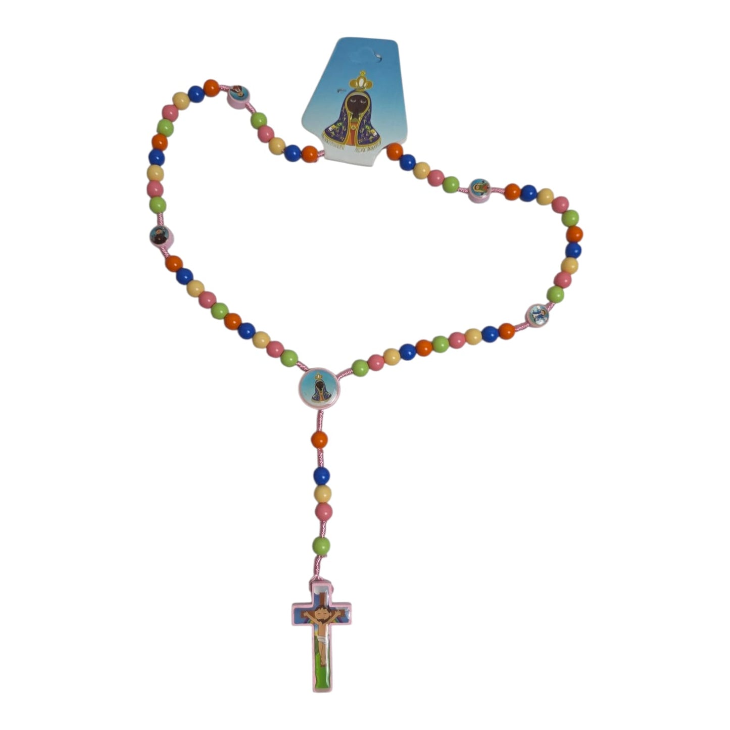 Colorful Wooden Children's Rosary with Our Lady of Aparecida Medallion