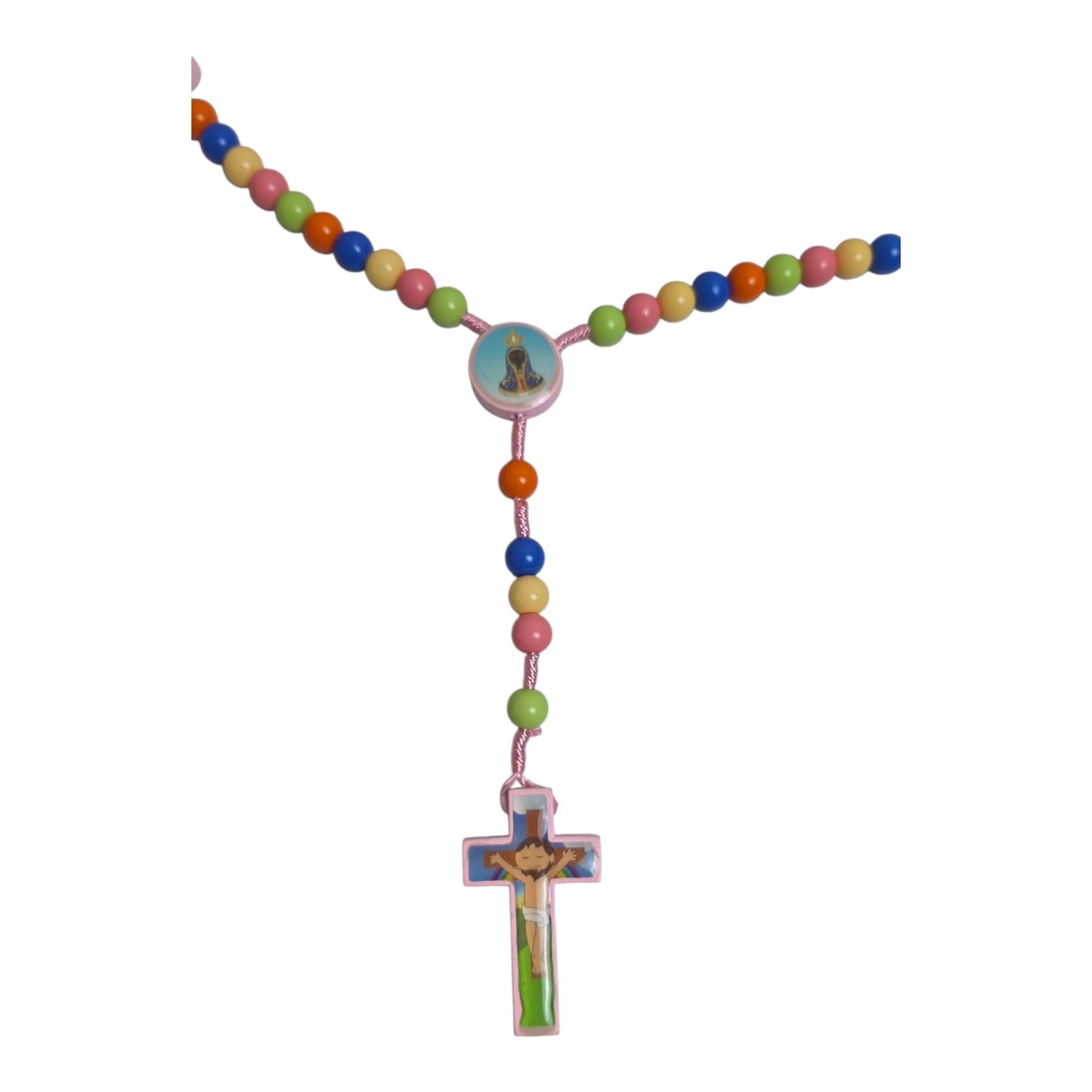 Colorful Wooden Children's Rosary with Our Lady of Aparecida Medallion