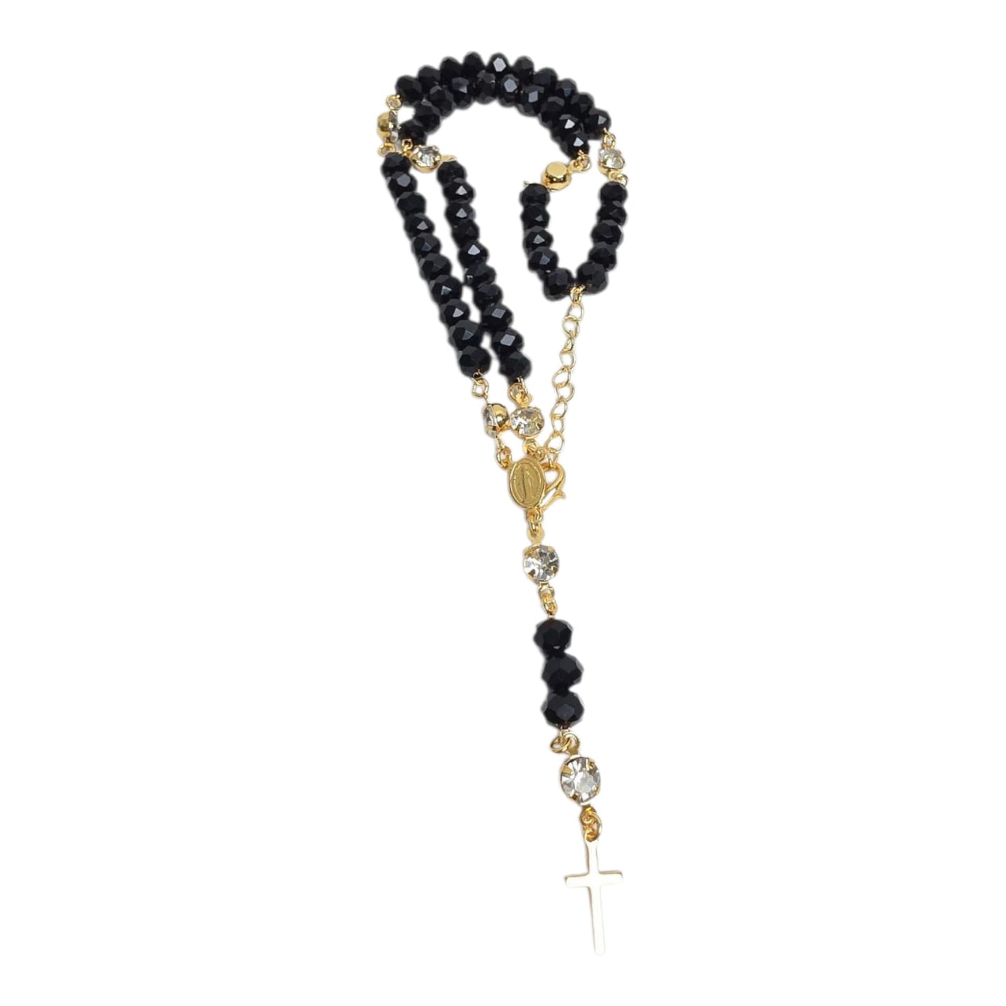 Glass Crystal Wrist Rosary Bracelet with Gold Finish - Various Colors