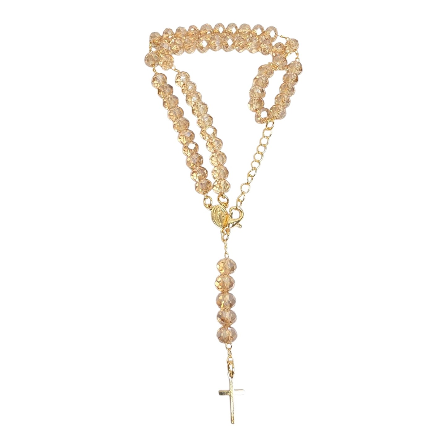 Glass Crystal Wrist Rosary Bracelet with Gold Finish - Various Colors