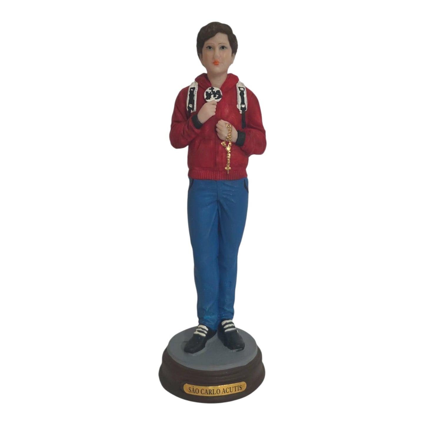 Blessed Carlo Acutis Statue - 5.9 Inch Hand-Painted Resin Figure with Rosary & Eucharist