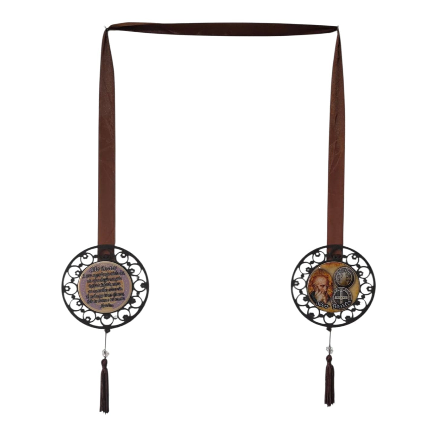 Door Scapular in Cutout Wood with Religious Images and Prayer - 5.1 Inch Mandalas