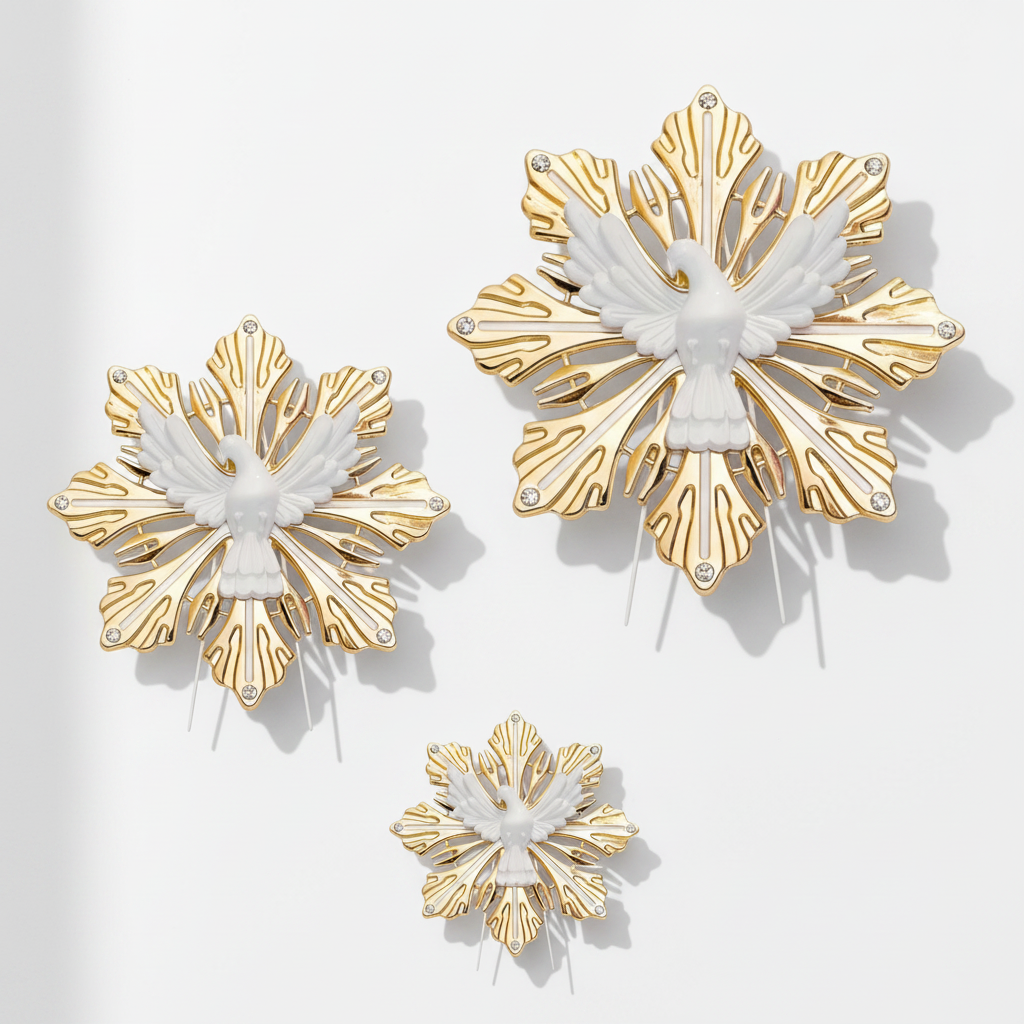 Holy Spirit Dove Ornament — Gold Sunburst with White Dove