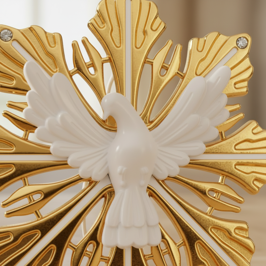 Holy Spirit Dove Ornament — Gold Sunburst with White Dove