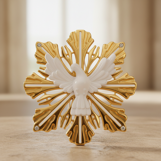 Holy Spirit Dove Ornament — Gold Sunburst with White Dove