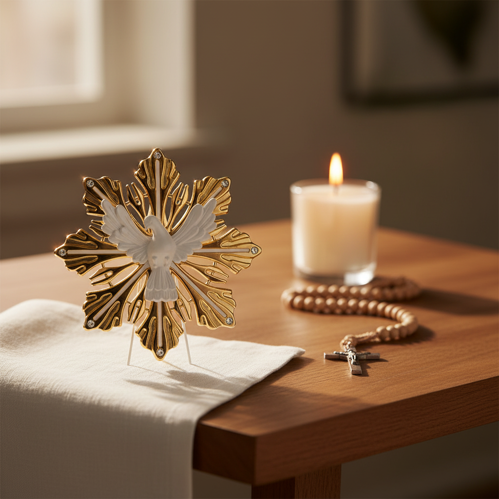 Holy Spirit Dove Ornament — Gold Sunburst with White Dove