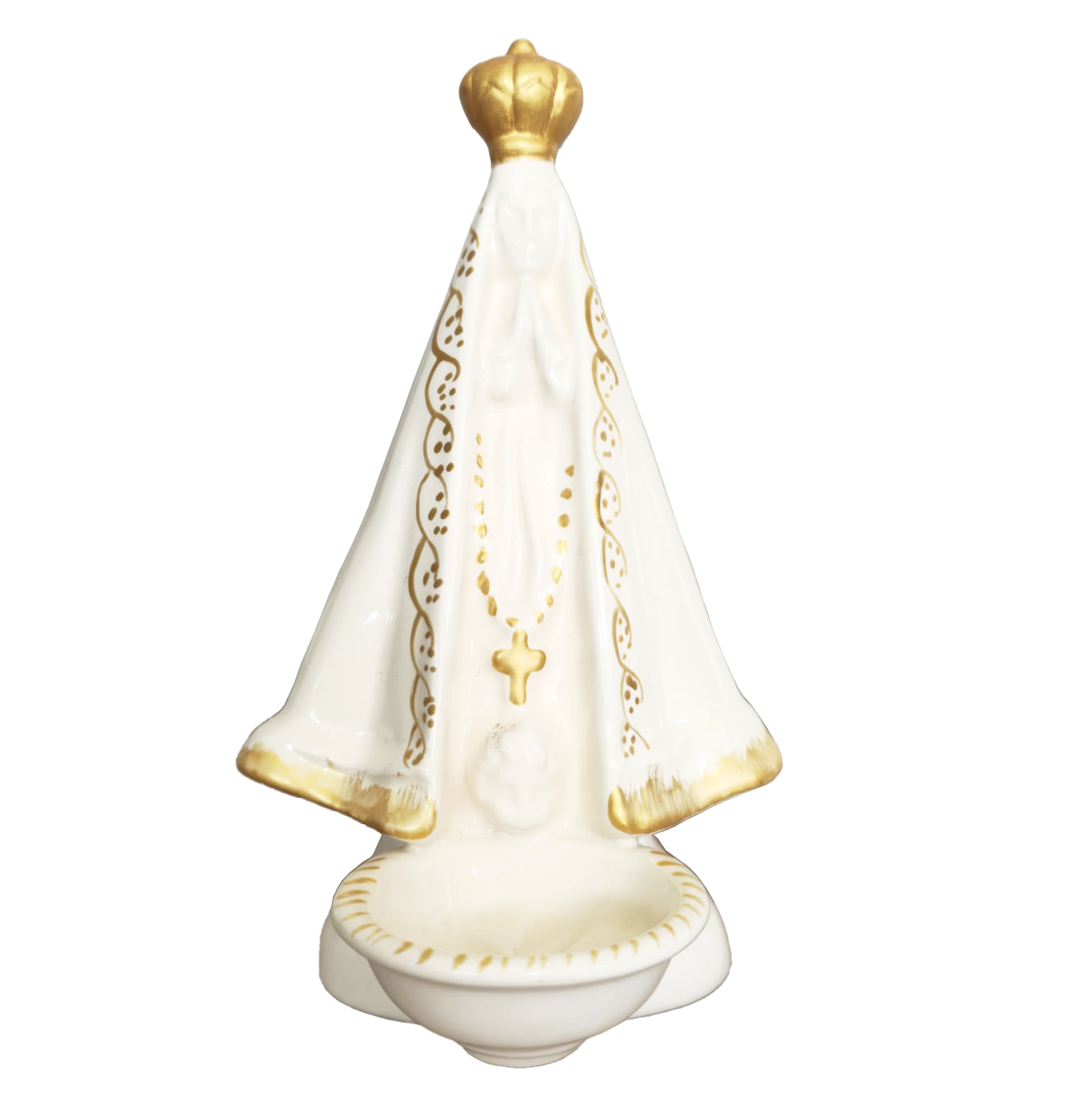 Milagros Our Lady of Aparecida (Nossa Senhora da Aparecida) Cream Ceramic Incense Burner 7.9 Inches