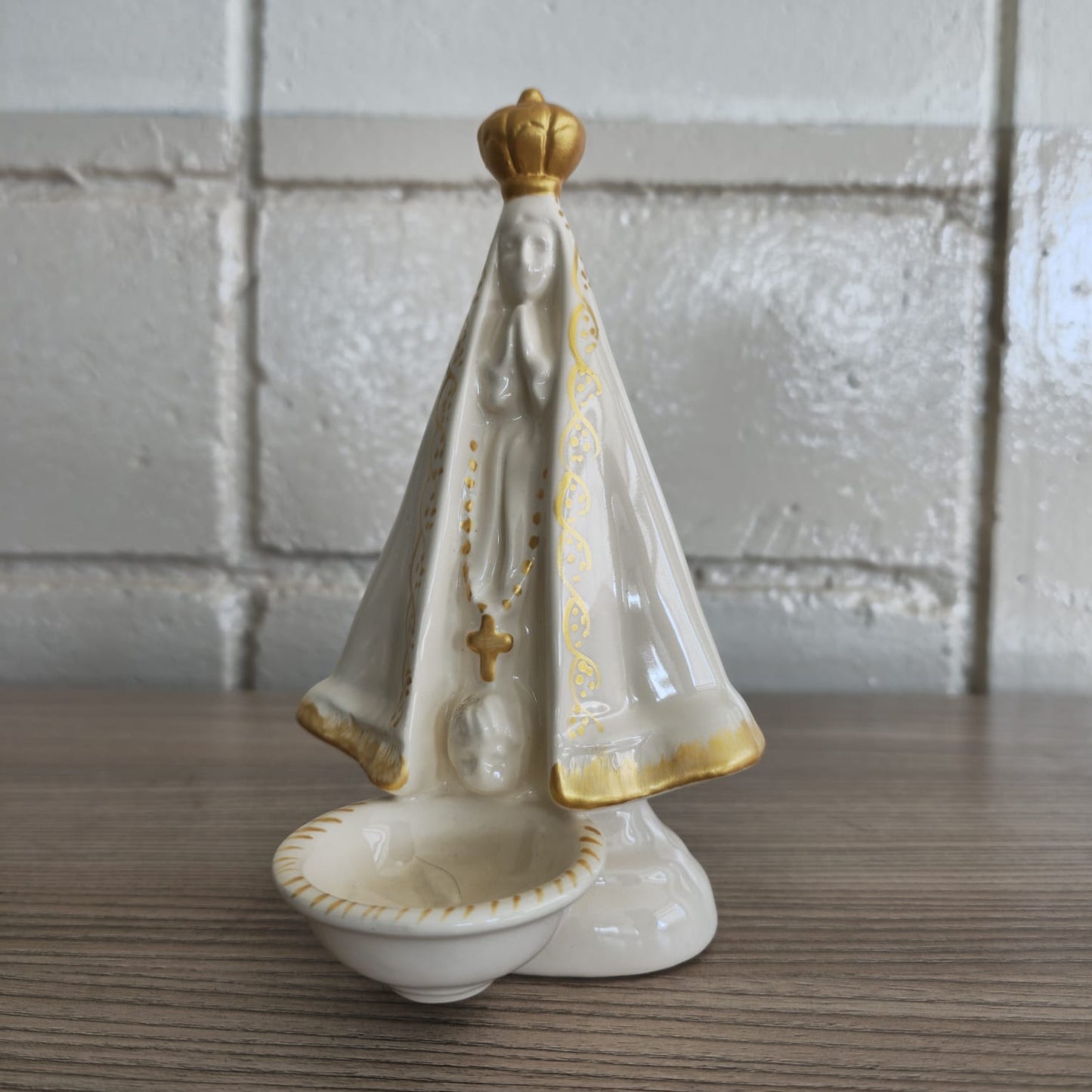 Milagros Our Lady of Aparecida (Nossa Senhora da Aparecida) Cream Ceramic Incense Burner 7.9 Inches