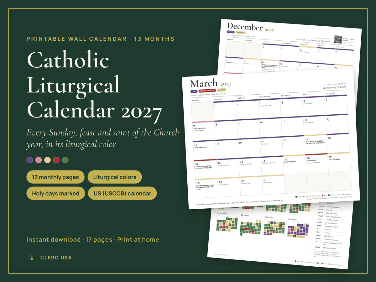 2027 Catholic liturgical calendar, a printable landscape wall calendar in full color