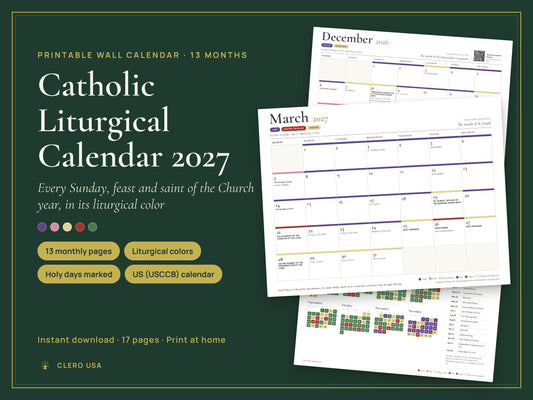 2027 Catholic liturgical calendar, a printable landscape wall calendar in full color