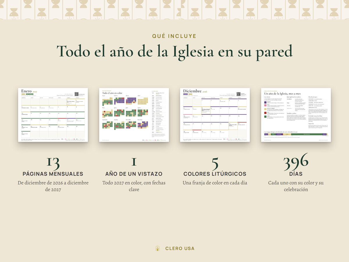 Contenido del calendario 2027: 13 páginas mensuales de diciembre 2026 a diciembre 2027 y una página del año completo