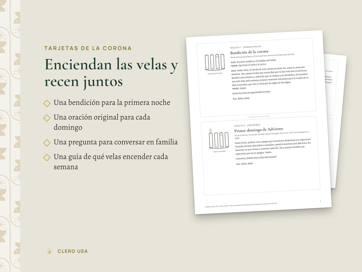 Tarjetas de la corona de Adviento con una bendición y una oración para cada domingo