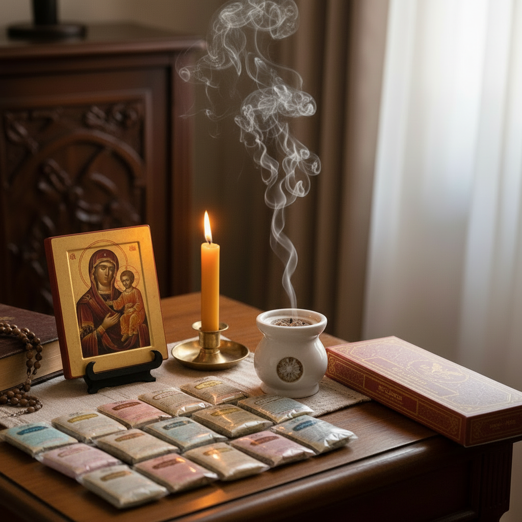 Milagros resin incense kit styled for meditation or liturgical use — religious incense gift set