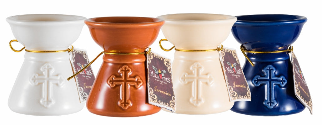 Milagros Brown Cross Ceramic Incense Burner 3 Inches