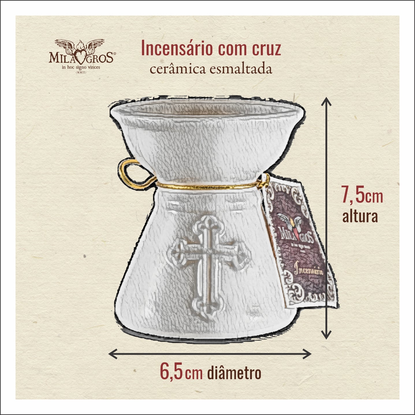 Milagros White Cross Ceramic Incense Burner 3 Inches