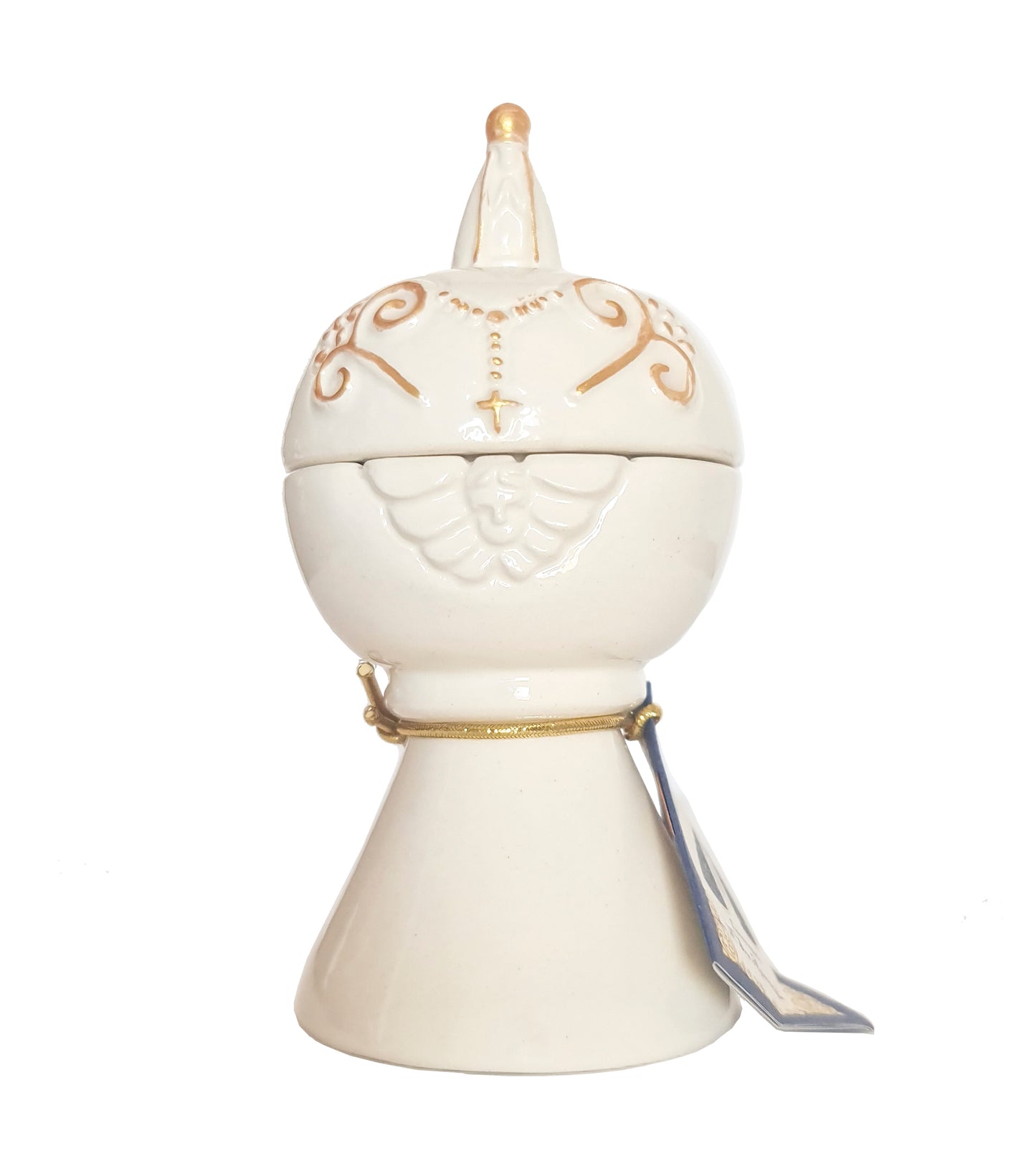 Milagros Cream Lidded Our Lady Aparecida Ceramic Incense Burner 4.7 Inches