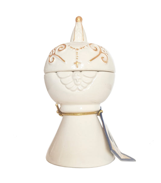 Milagros Cream Lidded Our Lady Aparecida Ceramic Incense Burner 4.7 Inches