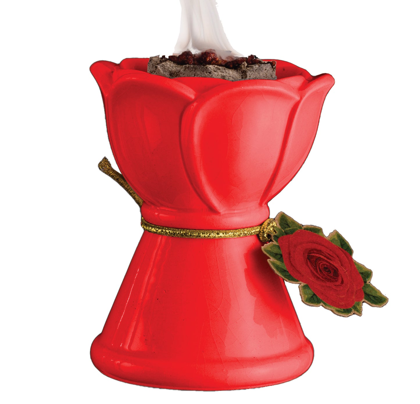 Milagros Red Rose Ceramic Incense Burner 3 Inches