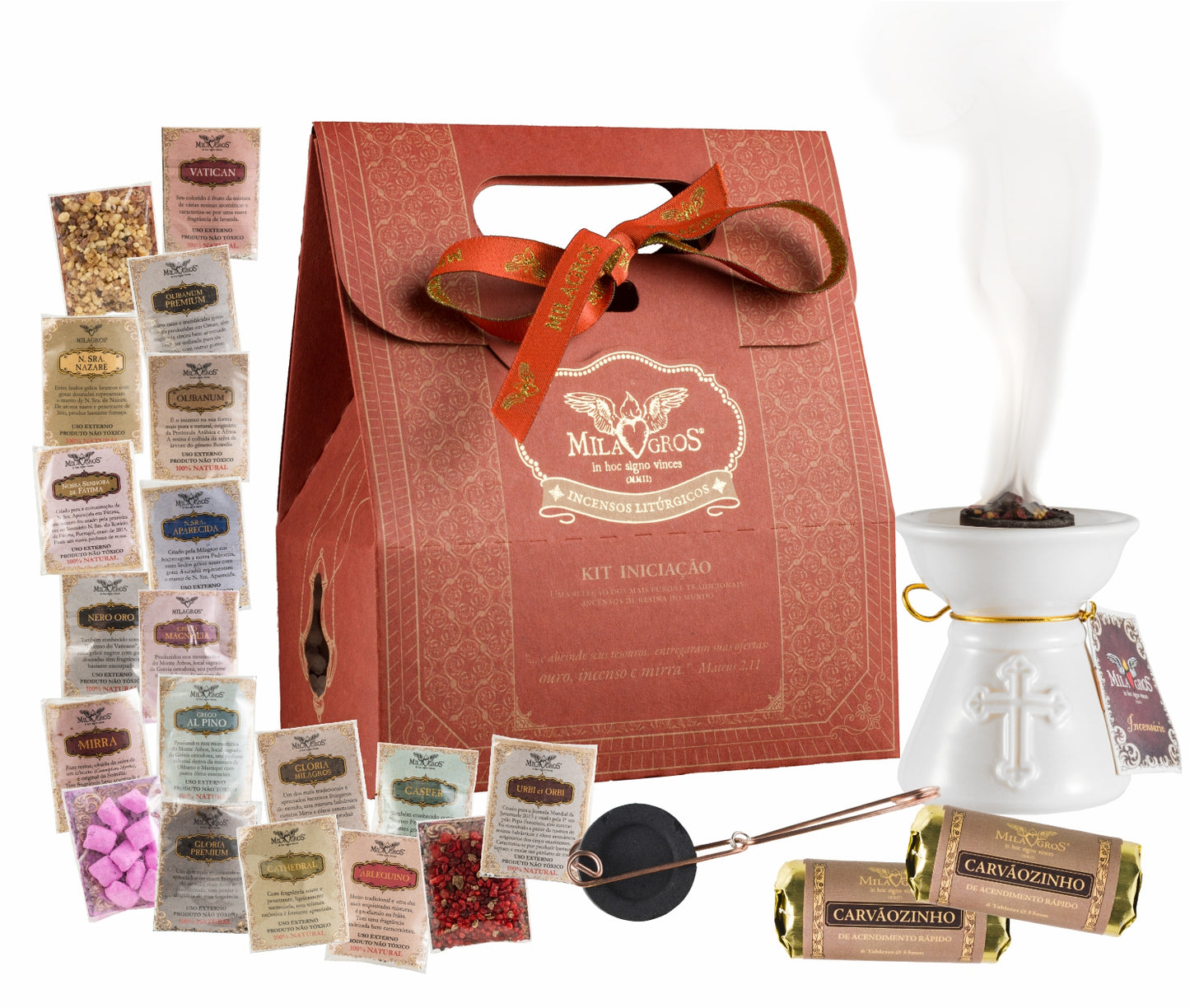 Milagros White Ceramic Incense Burner Starter Kit