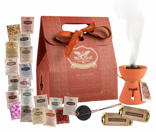 Milagros Terracotta Tau Ceramic Incense Burner Starter Kit