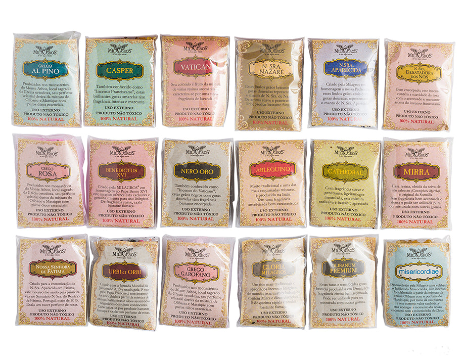 Milagros Classics Resin Incense Kit, 18 Varieties with 0.2 oz Sachets