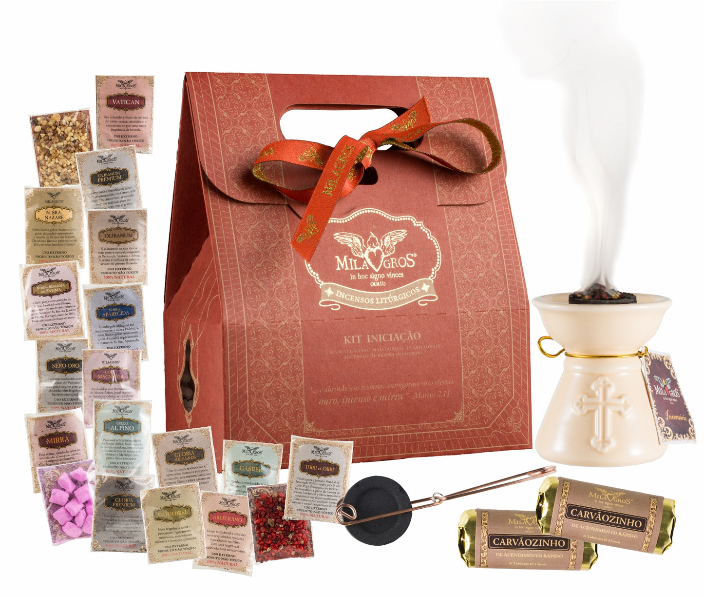 Milagros Cream Ceramic Incense Burner Starter Kit