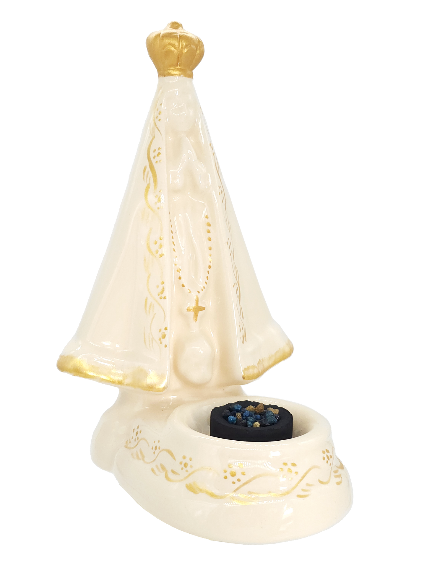 Milagros Our Lady of Aparecida (Nossa Senhora da Aparecida) Cream Ceramic Incense Burner 7.9 Inches
