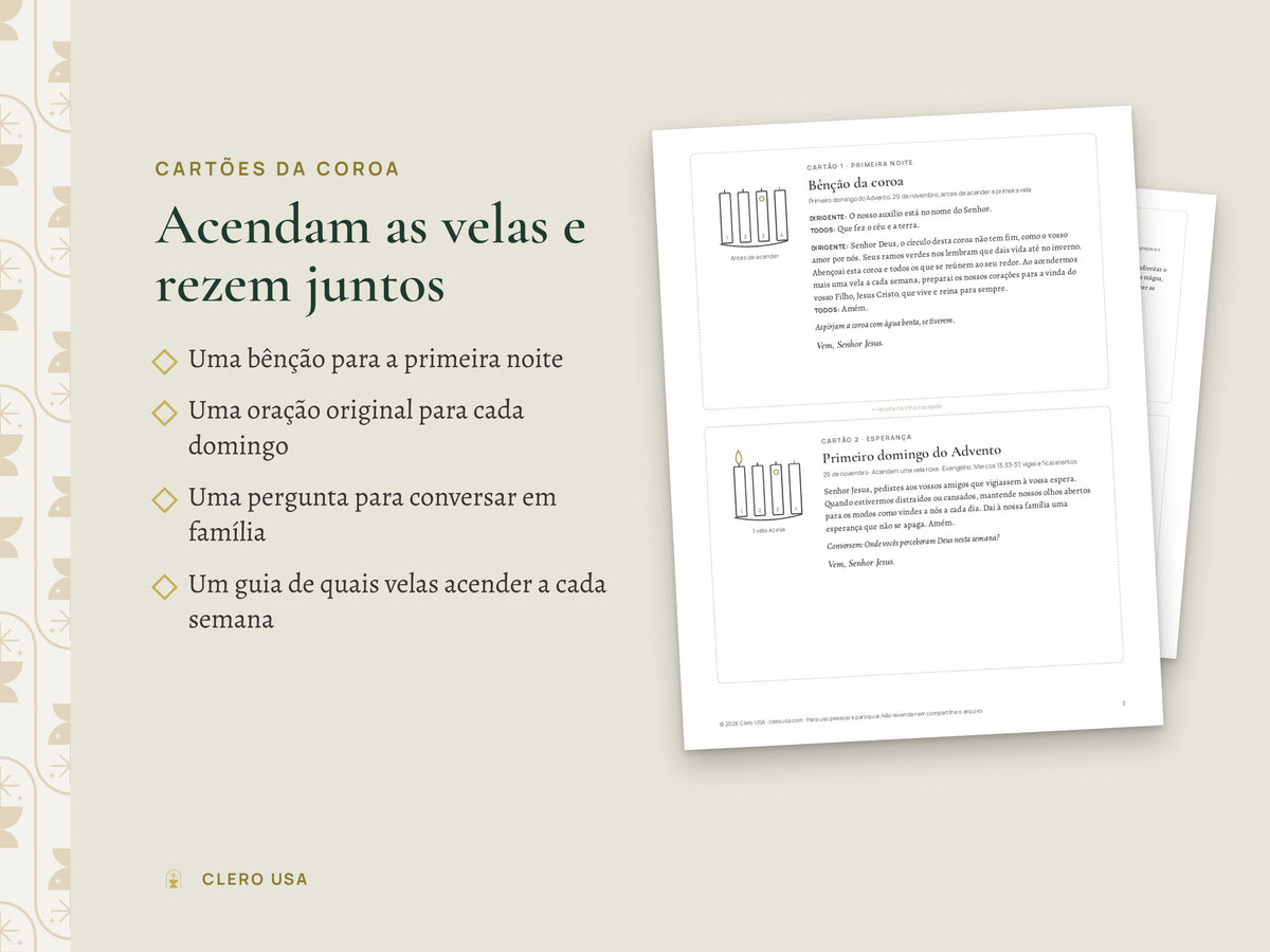 Cartões da coroa do Advento com uma bênção e uma oração para cada domingo