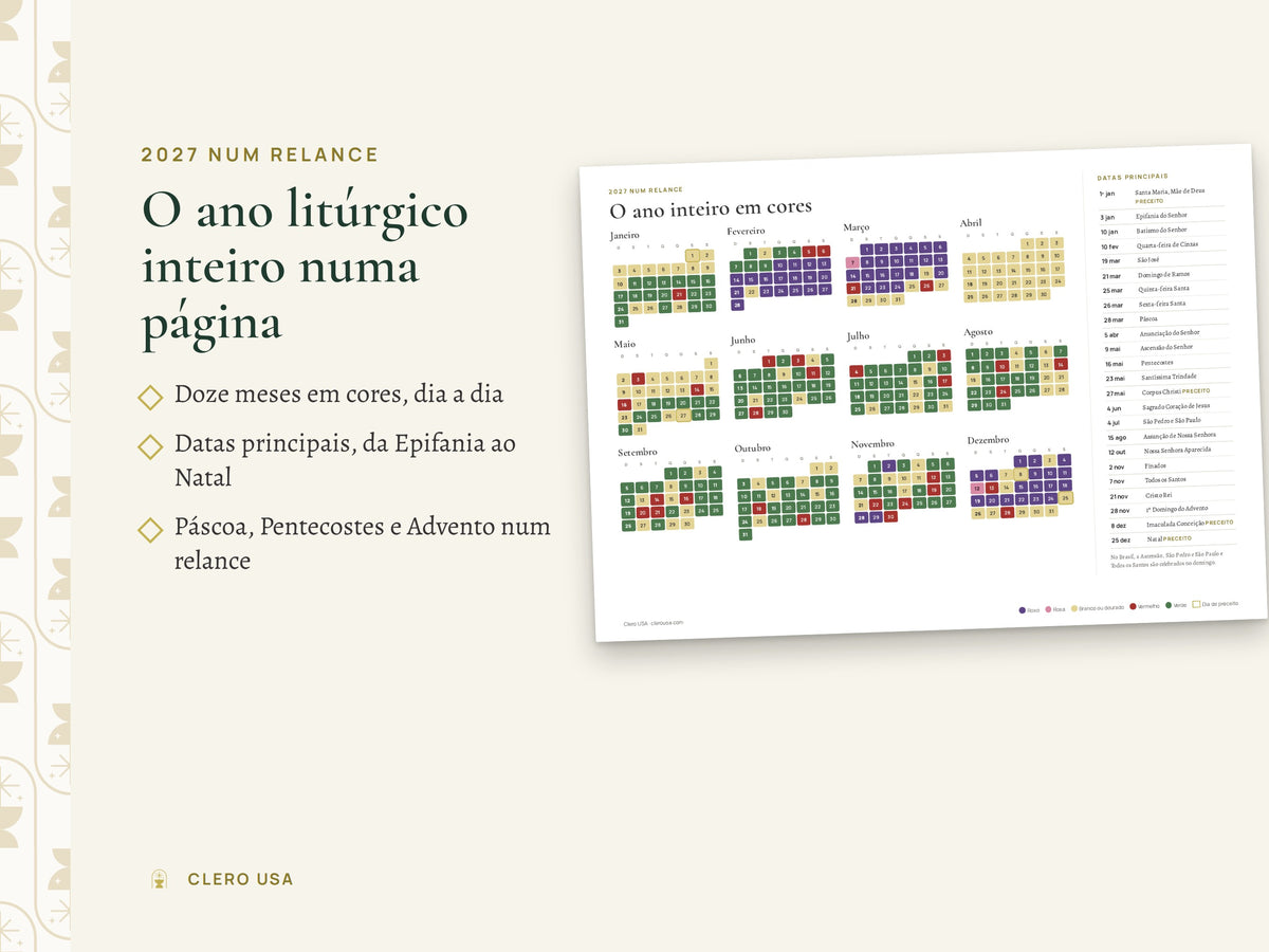 O ano litúrgico 2027 em uma página, com os tempos litúrgicos