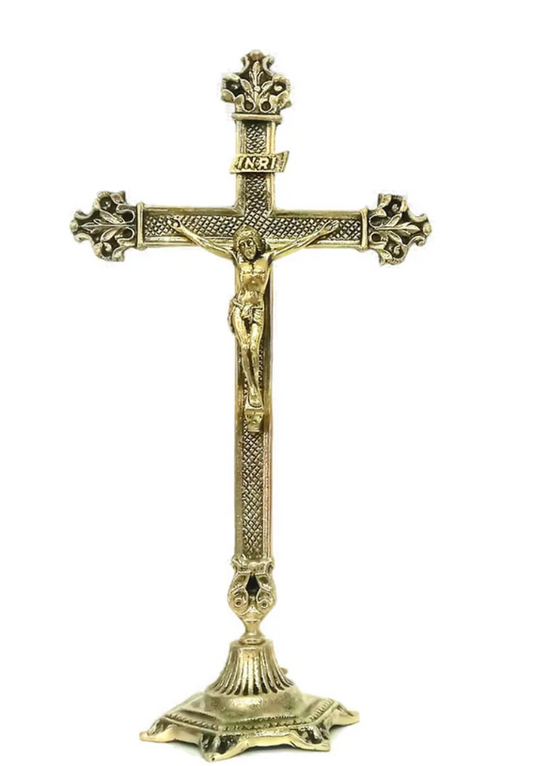 Bronze Tabletop Crucifix 15.7 Inch - Elegant Catholic Cross