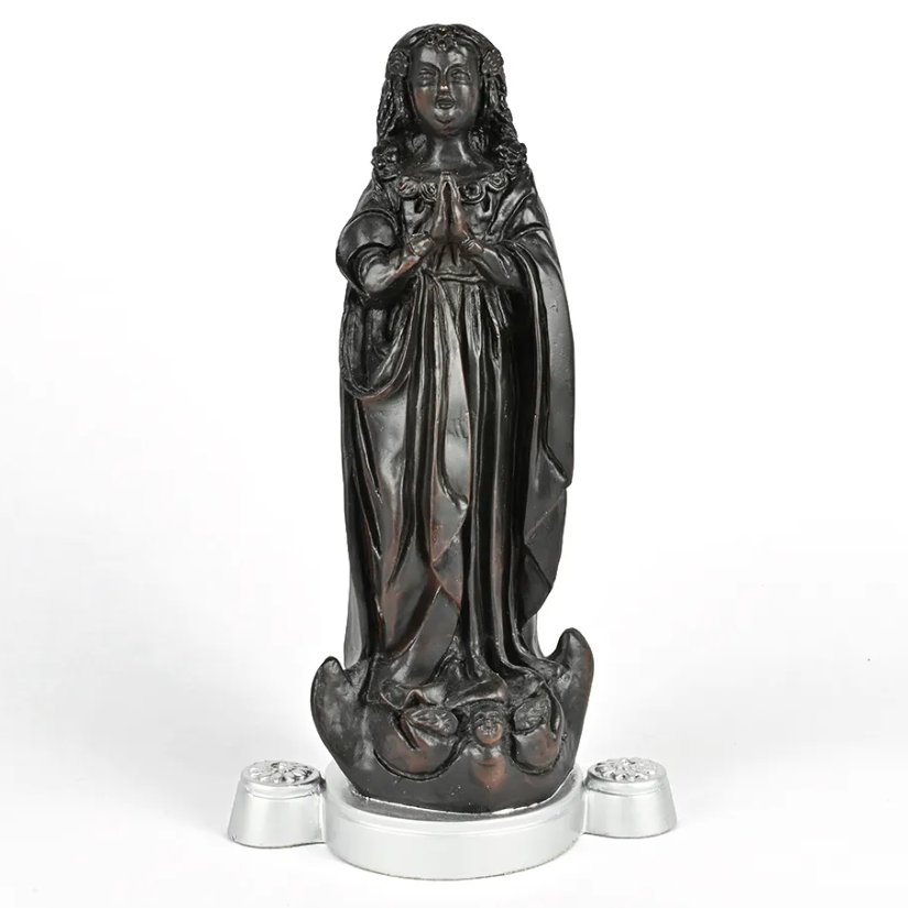 Statue of a figure in a flowing garment on a white background