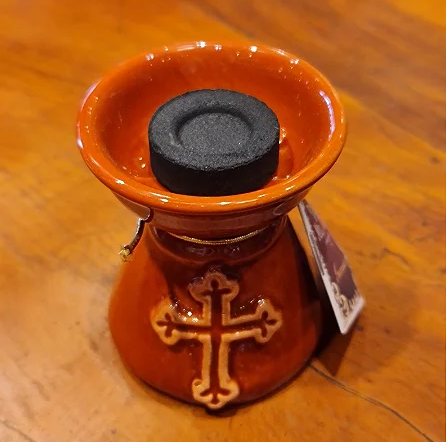 Milagros Brown Cross Ceramic Incense Burner 3 Inches