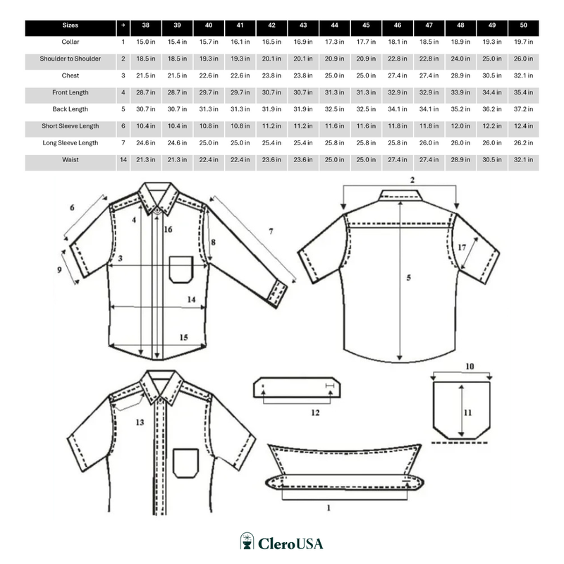 Clerical Shirt Long Sleeve - Various Colors