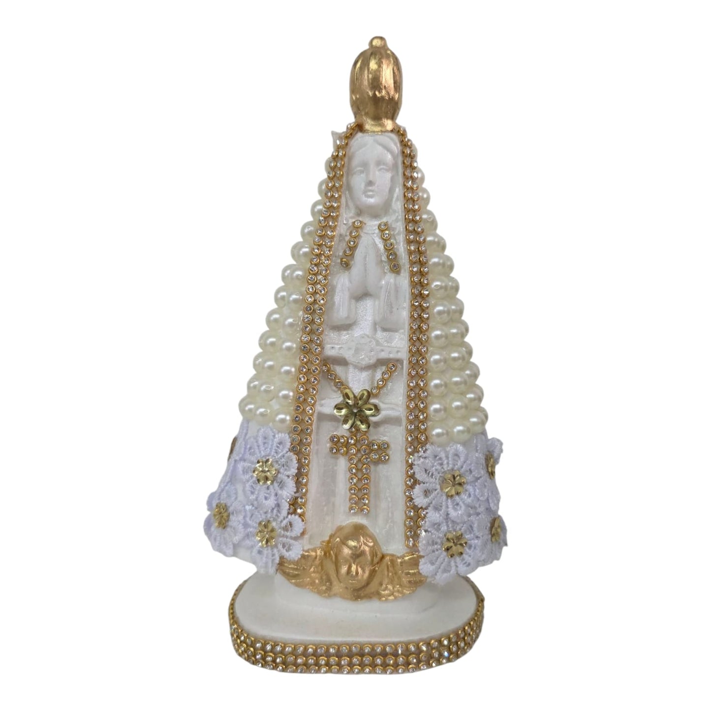 Our Lady of Aparecida Plaster Statue with Pearl Arch – 7.9 Inch