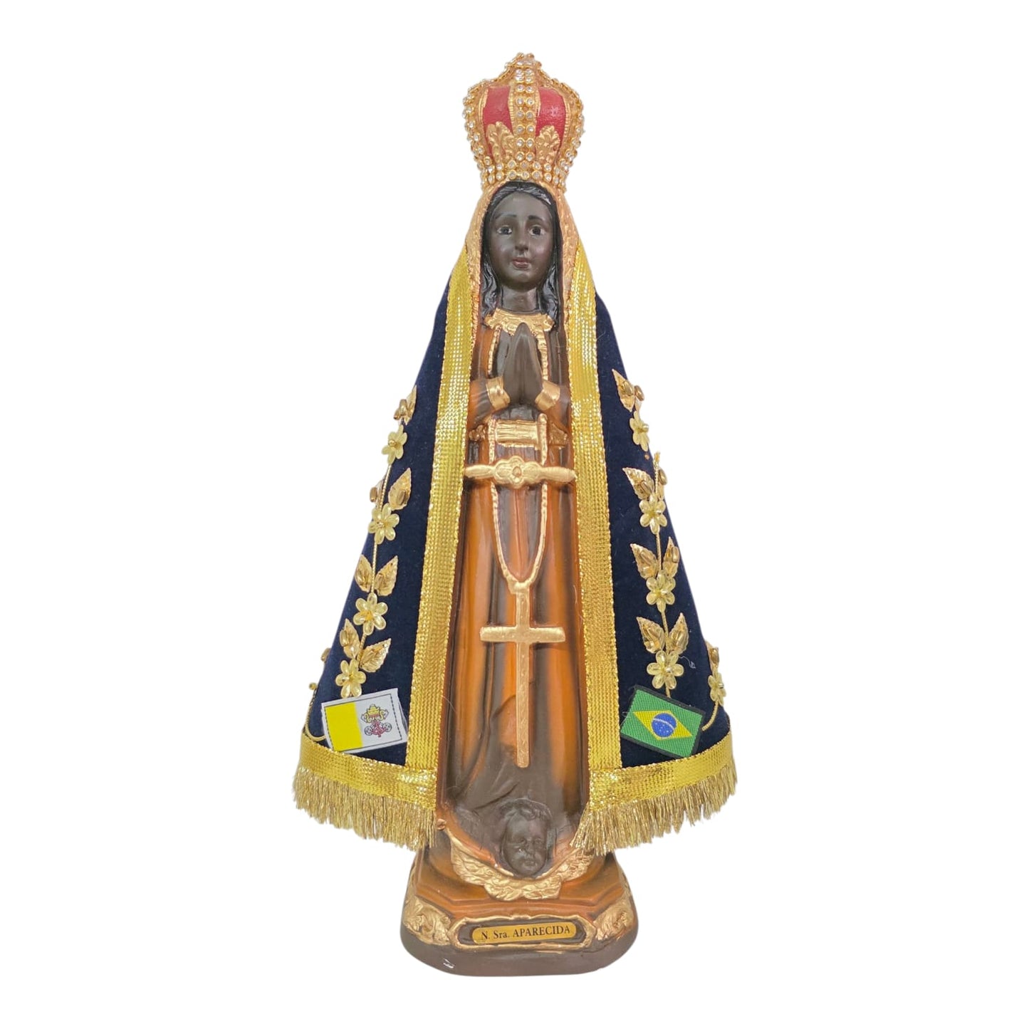 Our Lady of Aparecida Plaster Statue with Flocked Mantle – 9.1 Inch – Velvet-Touch Luxury