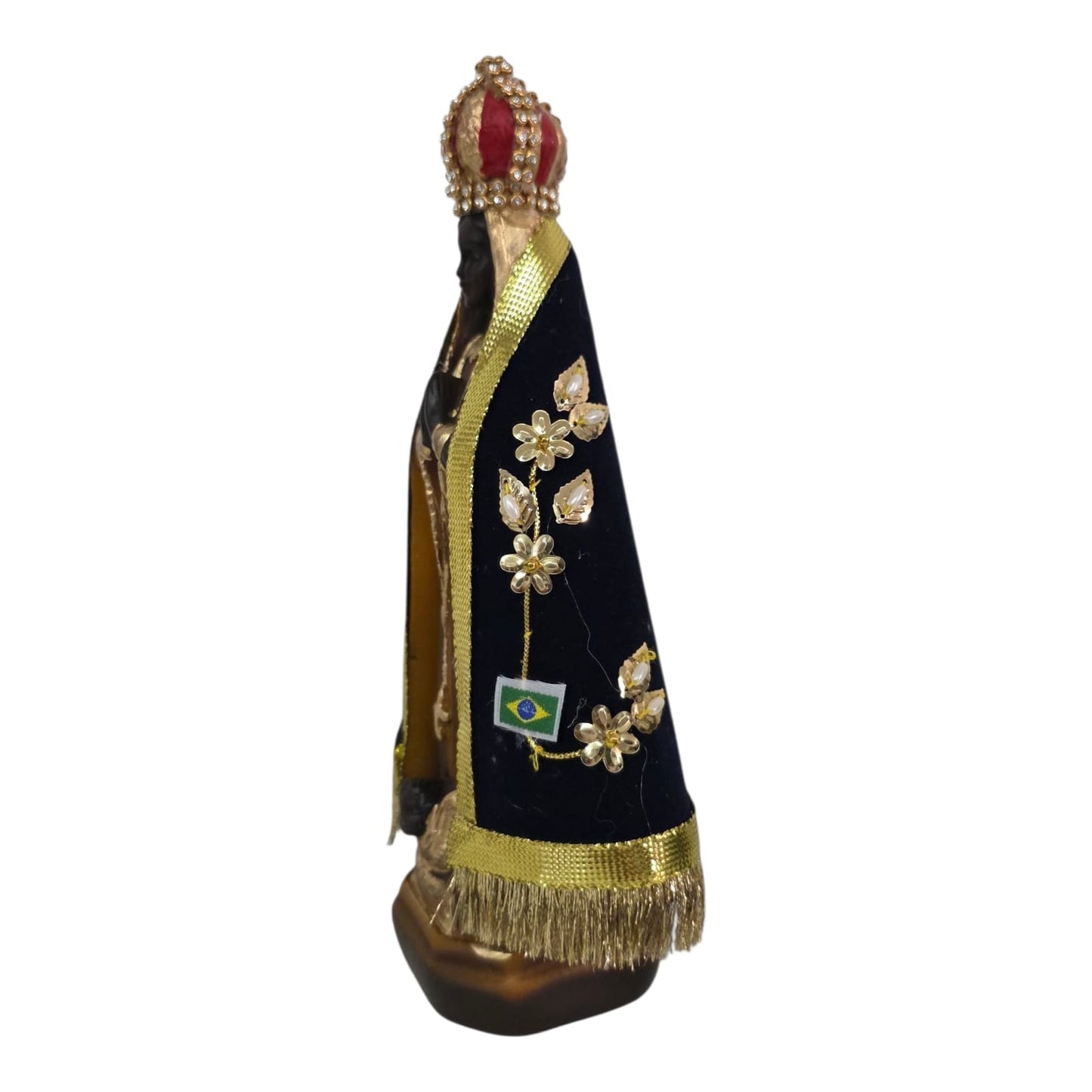 Our Lady of Aparecida Plaster Statue with Flocked Mantle – 9.1 Inch – Velvet-Touch Luxury