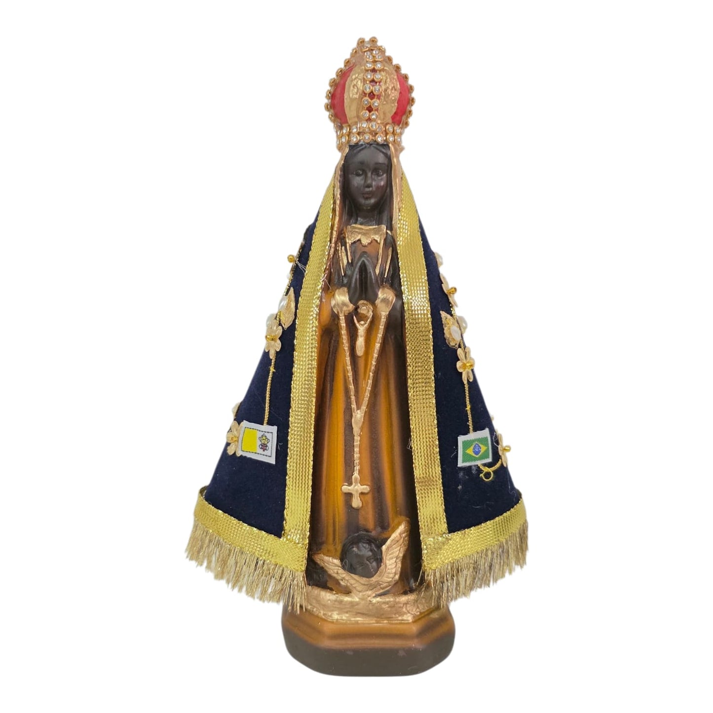 Our Lady of Aparecida Plaster Statue with Flocked Mantle – 9.1 Inch – Velvet-Touch Luxury
