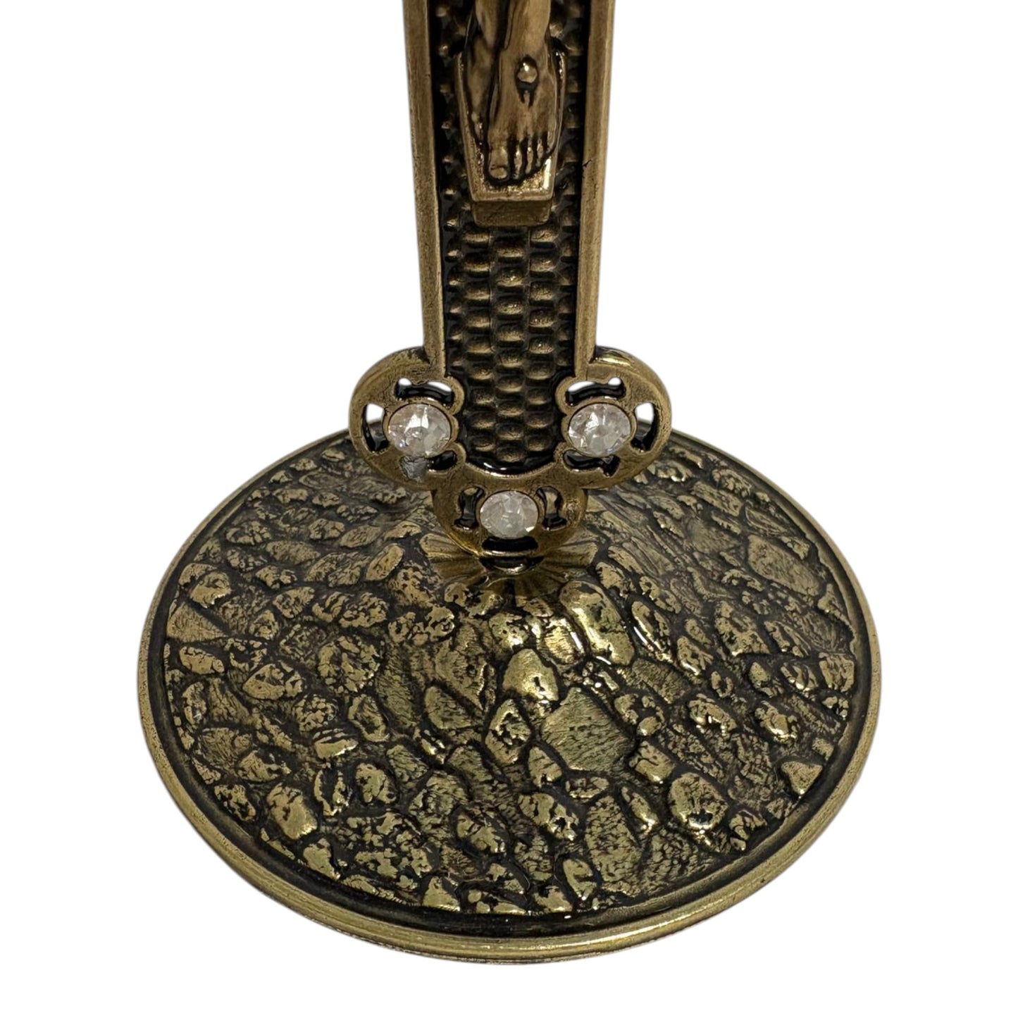 Crucifix for Table in Metal with St. Benedict Medal and Crystals