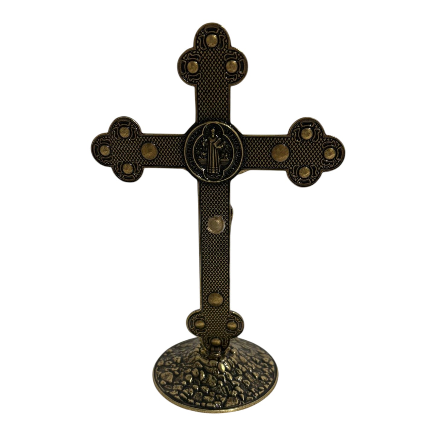Metal Table Crucifix with St. Benedict Medal - 5.1 Inch