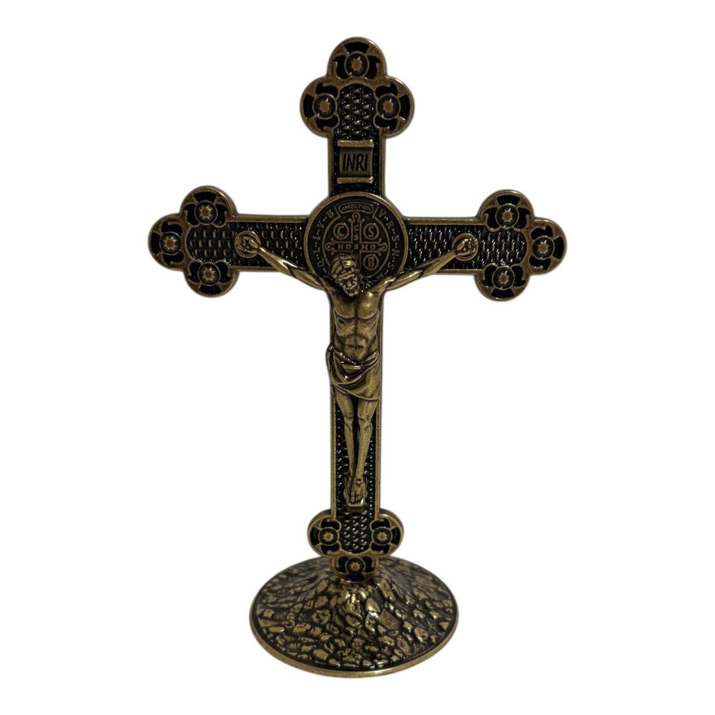 Metal Table Crucifix with St. Benedict Medal - 5.1 Inch