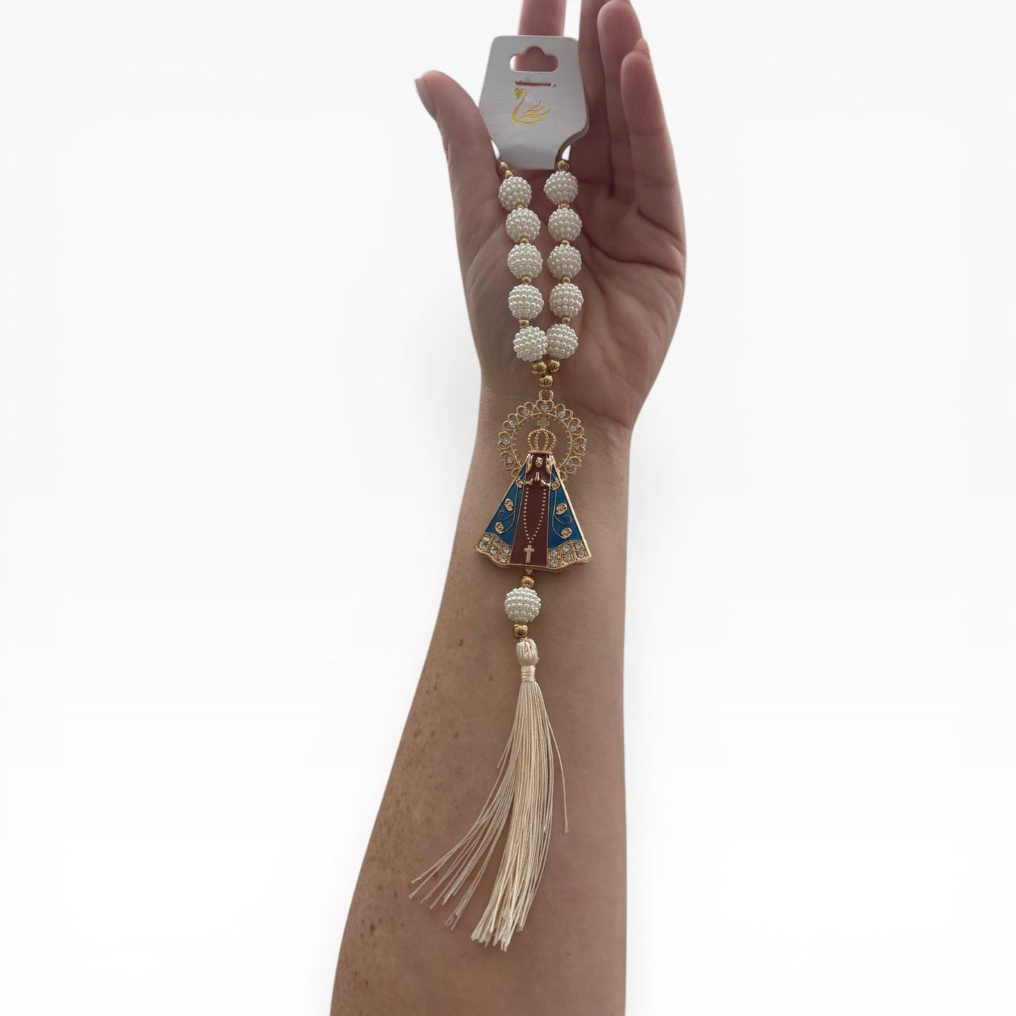 Our Lady of Aparecida Car Rosary – Blue or White Strass Beads