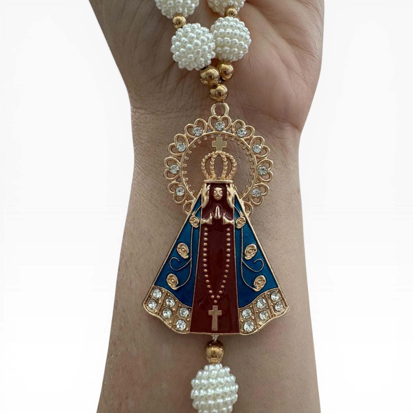 Our Lady of Aparecida Car Rosary – Blue or White Strass Beads
