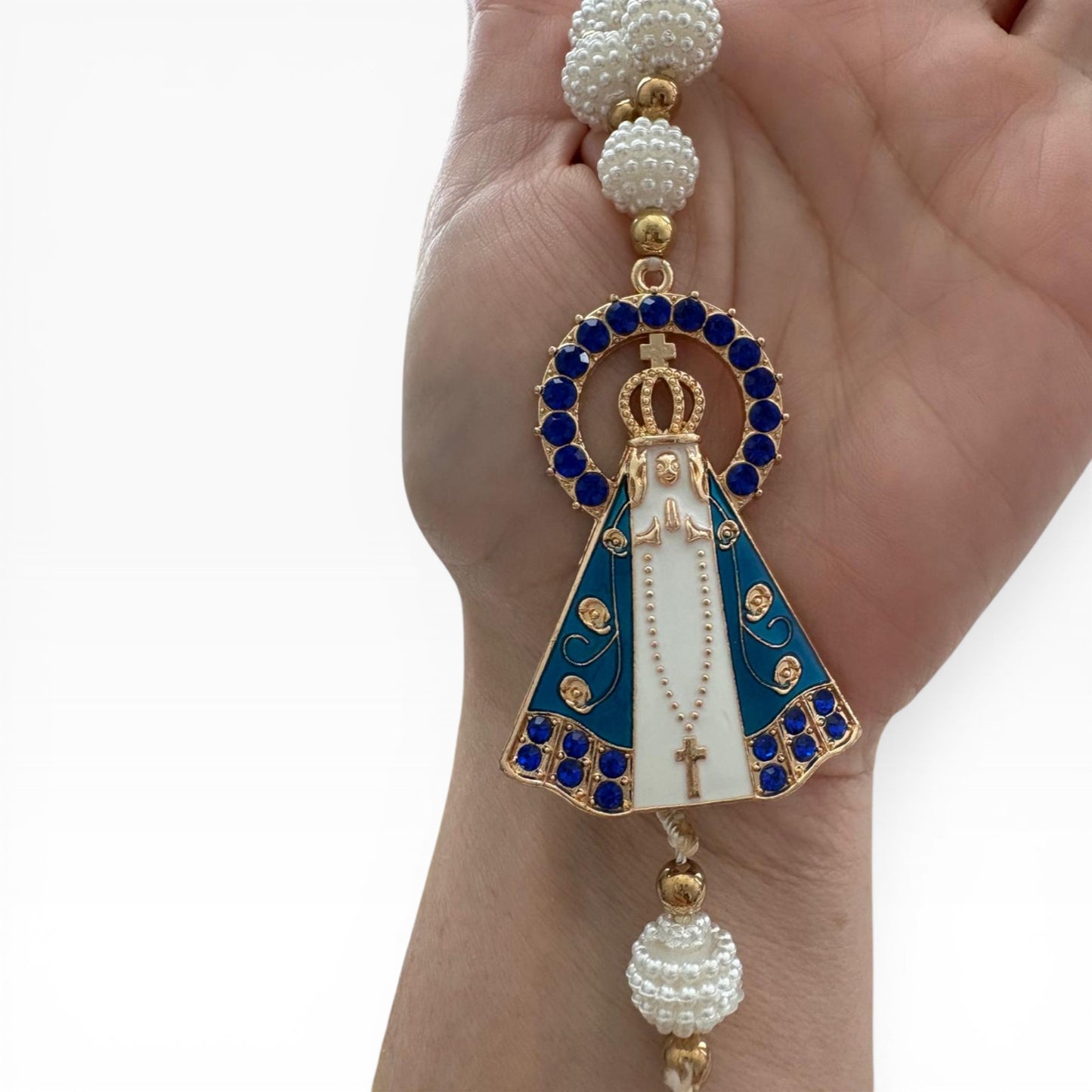Our Lady of Aparecida Car Rosary – Blue or White Strass Beads